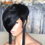 Load image into Gallery viewer, Pixie Short Cut Straight Bob Wig with Bangs Brazilian Non-Lace Front Human Hair Wig Natural Black Wigs
