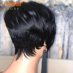 Load image into Gallery viewer, Pixie Short Cut Straight Bob Wig with Bangs Brazilian Non-Lace Front Human Hair Wig Natural Black Wigs
