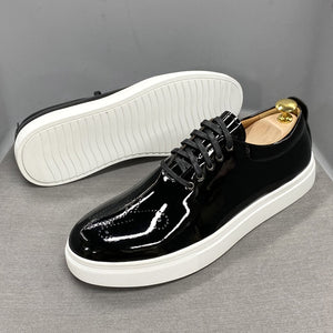 Luxury High Quality Men's Casual Shoes Patent Leather Lace Up Autumn Brand Comfortable Flat Oxford Shoes
