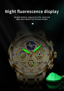 LIGE Sport Men Watch Top Brand Luxury Gold Stainless Steel Quartz Wrist Watch Men Fashion Hollow Waterproof Chronograph
