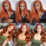 Load image into Gallery viewer, Ginger Orange Lace Front Human Hair Wigs Wavy Lace Front Wig For Women Lace Closure Human Hair Wig T Part Lace Wig Bleached Knot
