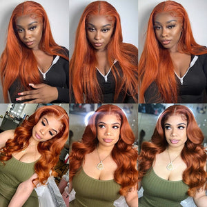 Ginger Orange Lace Front Human Hair Wigs Wavy Lace Front Wig For Women Lace Closure Human Hair Wig T Part Lace Wig Bleached Knot