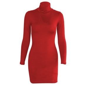 Basic White Turtleneck Long Sleeve Slim Package Hips Mini Short Women Sexy Bodycon Party Dress