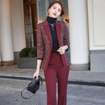 Load image into Gallery viewer, Elegant Ladies Plaid Blazer Pant Suit 2 Piece Set Formal Women Female Jacket and Trouser for Office Work Business Wear
