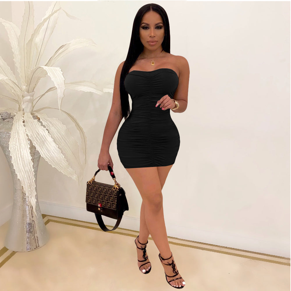 Sexy Backless Ruched Wrap Dress for Women Sleeveless Bodycon Causal Maxi Dresses Plus Size High Waist Solid Package Hip Dress