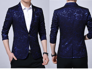Luxury Party Prom Blazer Shinny Yarn Wine Red Blue Black Suit Coat Men Slim Fit Business Dress Blazer Homme Suit Jacket