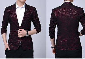 Luxury Party Prom Blazer Shinny Yarn Wine Red Blue Black Suit Coat Men Slim Fit Business Dress Blazer Homme Suit Jacket