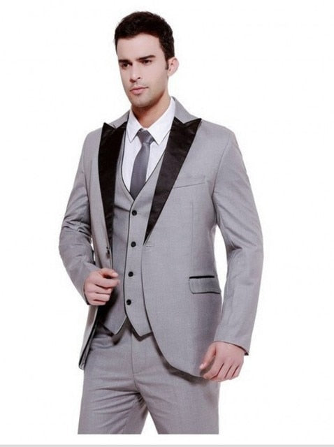 Groom Tuxedos Notch Lapel Men's Suit Shiny Black Groomsman Wedding Prom Suits (Jacket+Pants+Tie+Vest)