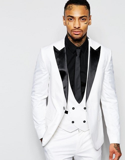 Groom Tuxedos Notch Lapel Men's Suit Shiny Black Groomsman Wedding Prom Suits (Jacket+Pants+Tie+Vest)