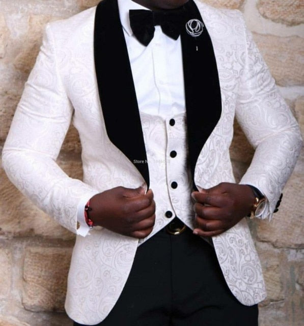 Groom Tuxedos Notch Lapel Men's Suit Shiny Black Groomsman Wedding Prom Suits (Jacket+Pants+Tie+Vest)