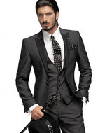Load image into Gallery viewer, Groom Tuxedos Notch Lapel Men&#39;s Suit Shiny Black Groomsman Wedding Prom Suits (Jacket+Pants+Tie+Vest)
