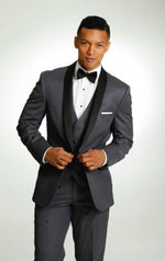 Load image into Gallery viewer, Groom Tuxedos Notch Lapel Men&#39;s Suit Shiny Black Groomsman Wedding Prom Suits (Jacket+Pants+Tie+Vest)
