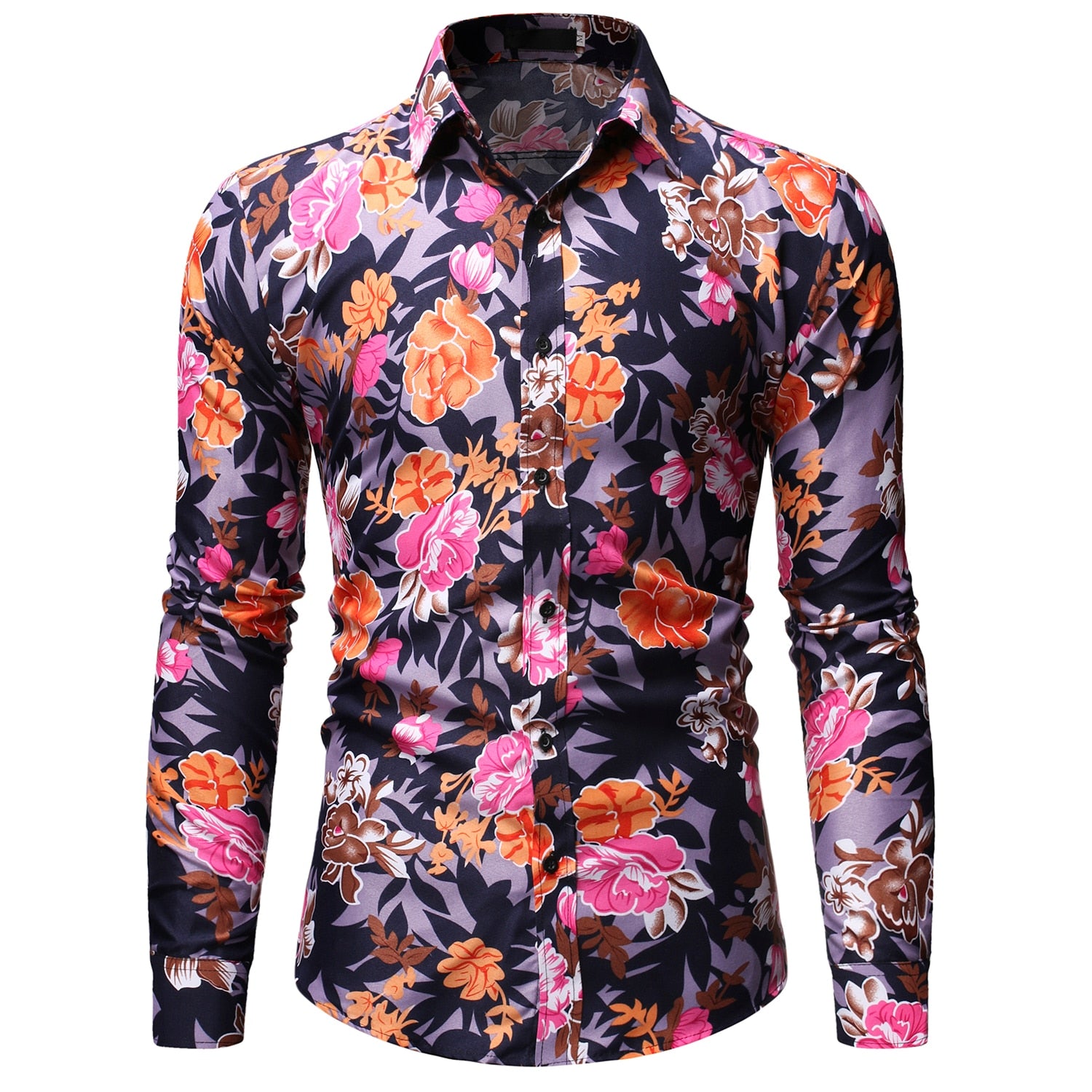 Men Long Sleeve Floral Print Shirts Fashion Slim Brand Party Holiday Casual Dress Flower Shirt Homme