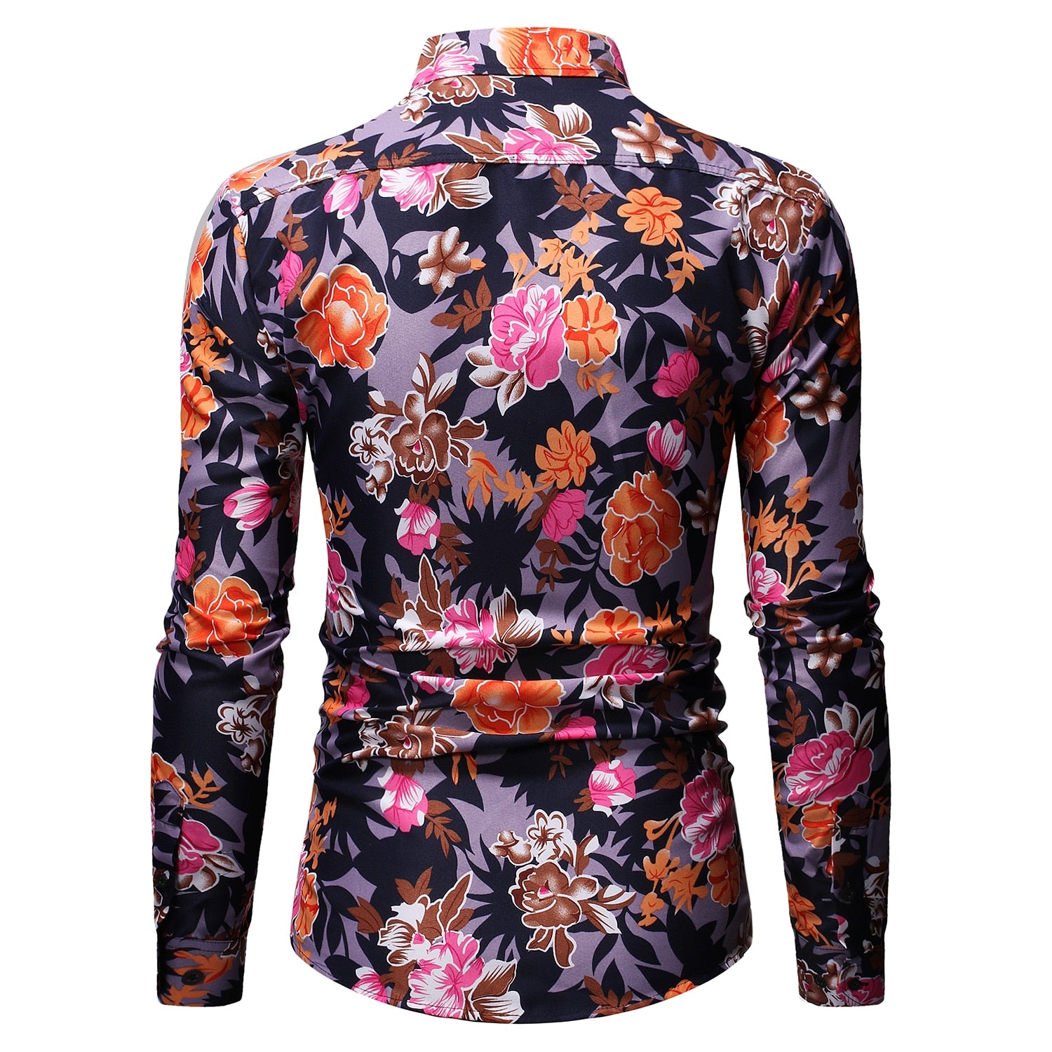 Men Long Sleeve Floral Print Shirts Fashion Slim Brand Party Holiday Casual Dress Flower Shirt Homme