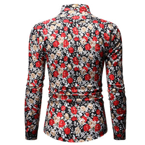 Men Long Sleeve Floral Print Shirts Fashion Slim Brand Party Holiday Casual Dress Flower Shirt Homme