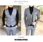 Load image into Gallery viewer, Men Dress Blazers Pants Vest 3 Piece Set Wedding New Business Formal Plaid Suit Luxury Slim Fit Coat Trousers
