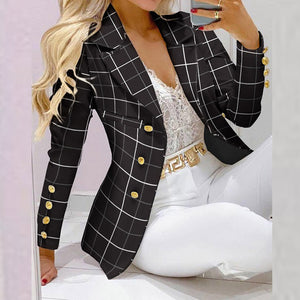 Fashion Plaid Print Blazer And Long Pants Suits Women Casual Long Sleeve Two Piece Sets Elegant Office Lady Button Outfits