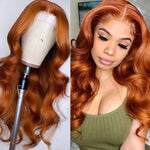 Load image into Gallery viewer, Ginger Orange Lace Front Human Hair Wigs Wavy Lace Front Wig For Women Lace Closure Human Hair Wig T Part Lace Wig Bleached Knot

