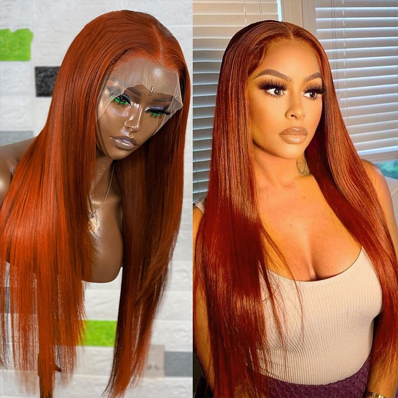 Ginger Orange Lace Front Human Hair Wigs Wavy Lace Front Wig For Women Lace Closure Human Hair Wig T Part Lace Wig Bleached Knot