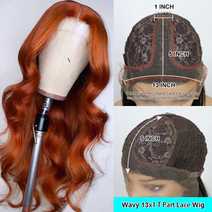 Ginger Orange Lace Front Human Hair Wigs Wavy Lace Front Wig For Women Lace Closure Human Hair Wig T Part Lace Wig Bleached Knot