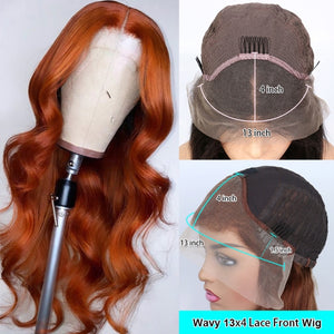 Ginger Orange Lace Front Human Hair Wigs Wavy Lace Front Wig For Women Lace Closure Human Hair Wig T Part Lace Wig Bleached Knot