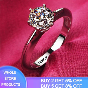 Luxury 18K White Gold Rings For Women Round Cut Zirconia Diamond 925 Silver Wedding Band Engagement Bridal Jewelry