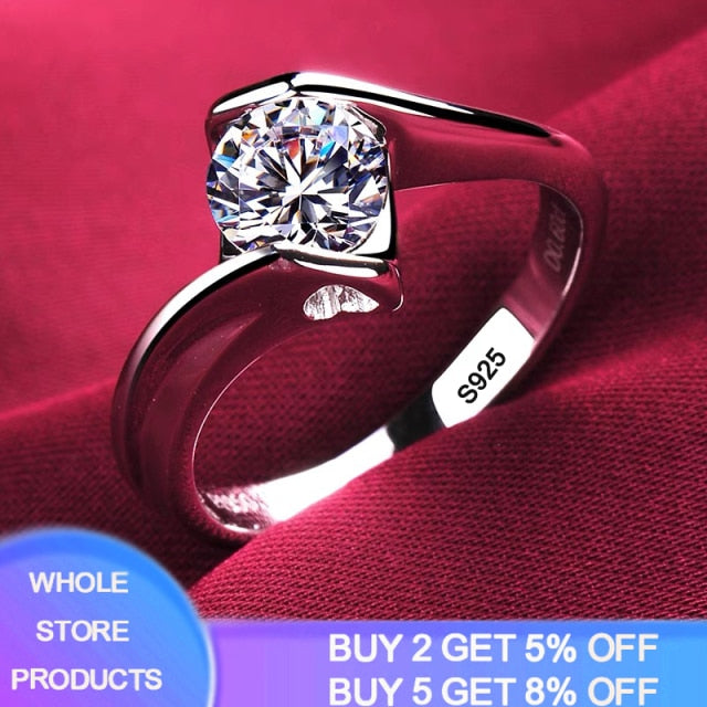 Luxury 18K White Gold Rings For Women Round Cut Zirconia Diamond 925 Silver Wedding Band Engagement Bridal Jewelry
