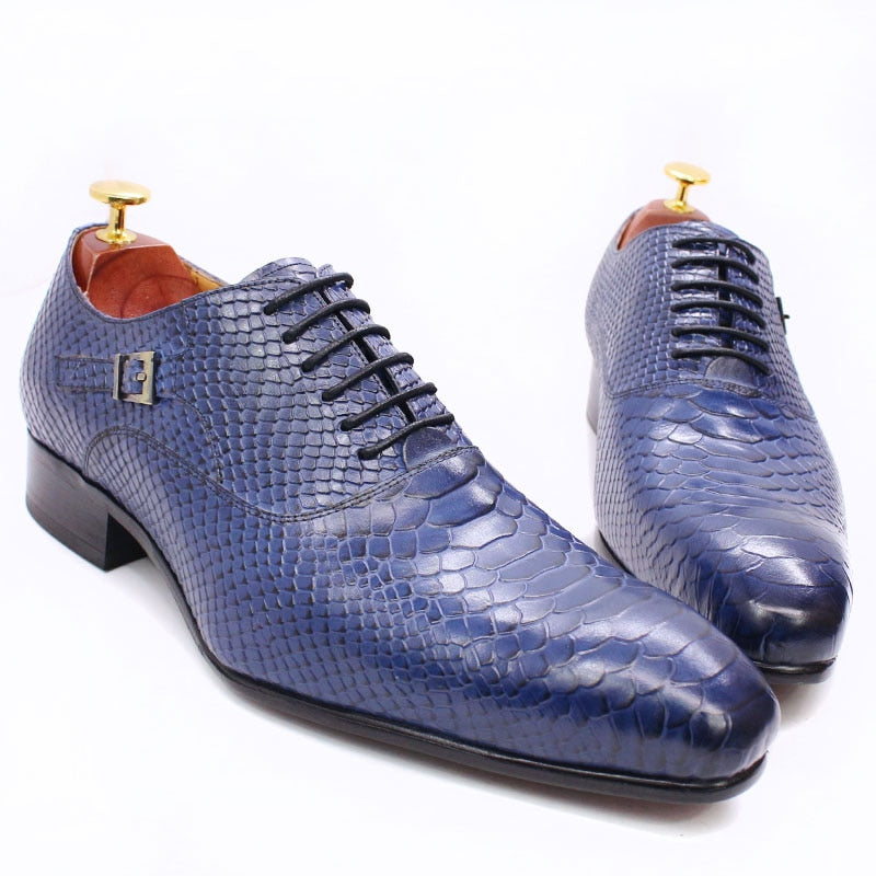 Luxury Men Oxford Shoes Snakeskin Prints Classic Style Dress Leather Shoes Lace Up Pointed Toe Formal Shoes