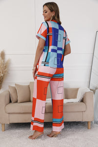 Ladies Fashion Printed Shirt Short Sleeve Lapel Temperament Commuter Versatile Slacks 2 Piece Set