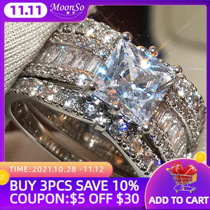 Luxury Princess 925 Sterling Silver Wedding Ring Set For Women Lady Anniversary Gift Jewelry Bulk