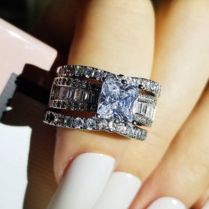 Luxury Princess 925 Sterling Silver Wedding Ring Set For Women Lady Anniversary Gift Jewelry Bulk