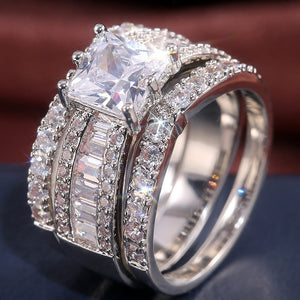 Luxury Princess 925 Sterling Silver Wedding Ring Set For Women Lady Anniversary Gift Jewelry Bulk