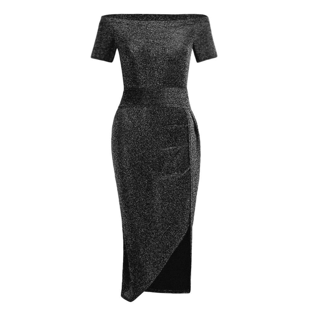 Women Sexy Off Shoulder Evening Party Dresses Sleeveless High Slit Bodycon Wrap Dress Ladies Clubwear Solid Vestidos