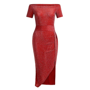 Women Sexy Off Shoulder Evening Party Dresses Sleeveless High Slit Bodycon Wrap Dress Ladies Clubwear Solid Vestidos