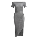 Load image into Gallery viewer, Women Sexy Off Shoulder Evening Party Dresses Sleeveless High Slit Bodycon Wrap Dress Ladies Clubwear Solid Vestidos
