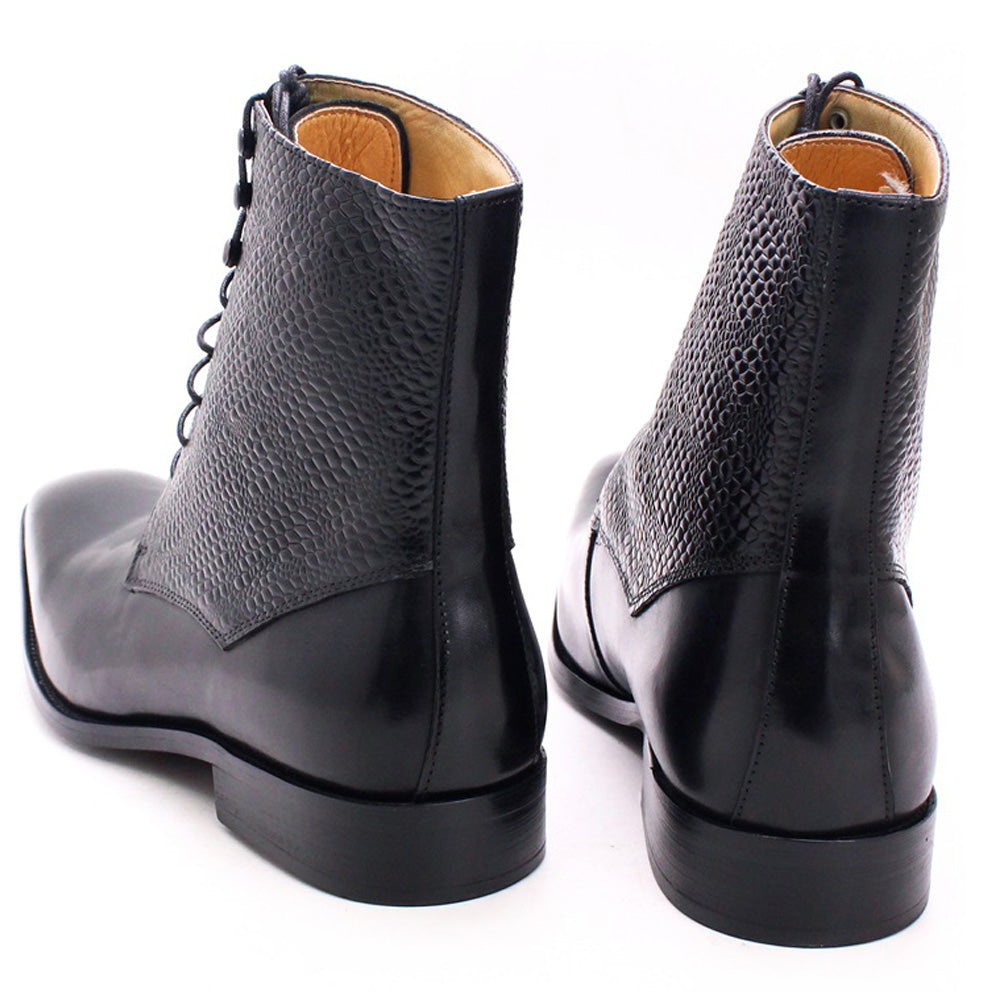 Italian Design Mens Ankle Boots Real Leather Lace Up Pointed Toe Snake Print Cowboy High Boots Wedding Party Men Shoes