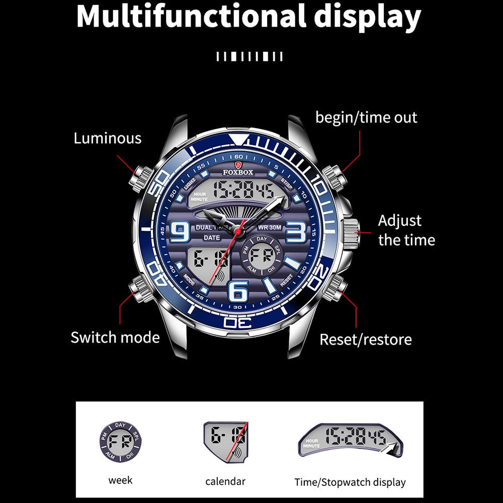 Digital Men's Watches Top Luxury Sport Quartz Wristwatch For Men All Steel Military Waterproof Clock+Box