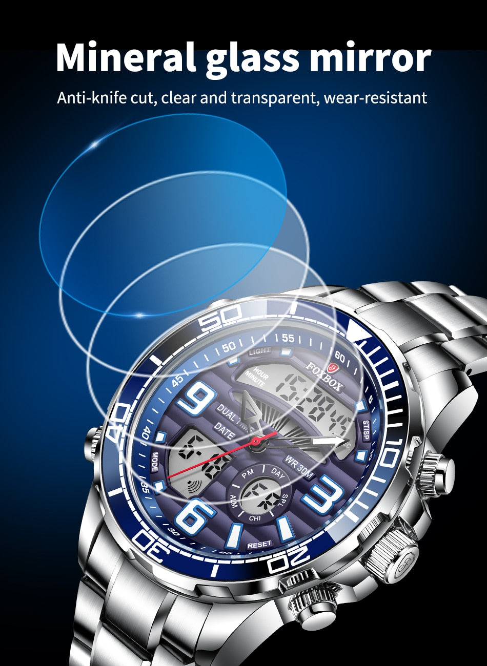Digital Men's Watches Top Luxury Sport Quartz Wristwatch For Men All Steel Military Waterproof Clock+Box