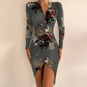 Elegant Dresses For Women V Neck Leopard Stitching Print Sexy Dress Women Autumn High Waist Slim Office Ladies Dress