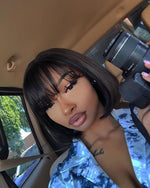 Load image into Gallery viewer, Wig With Bangs Human Hair Short Bob 100% Human Hair Wigs For Black Women Cheap Brazilian Black Straight 28 30 Inch Fringe Wig
