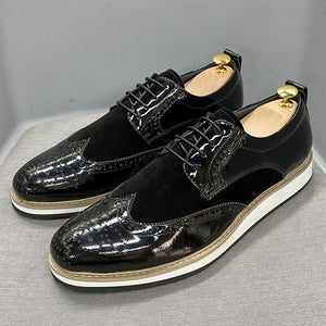 British Style Classic Men's Business Casual Shoes Patent Leather Suede Wingtip Brogue Oxfords Black Flat Fashion Shoes