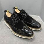 Load image into Gallery viewer, British Style Classic Men&#39;s Business Casual Shoes Patent Leather Suede Wingtip Brogue Oxfords Black Flat Fashion Shoes

