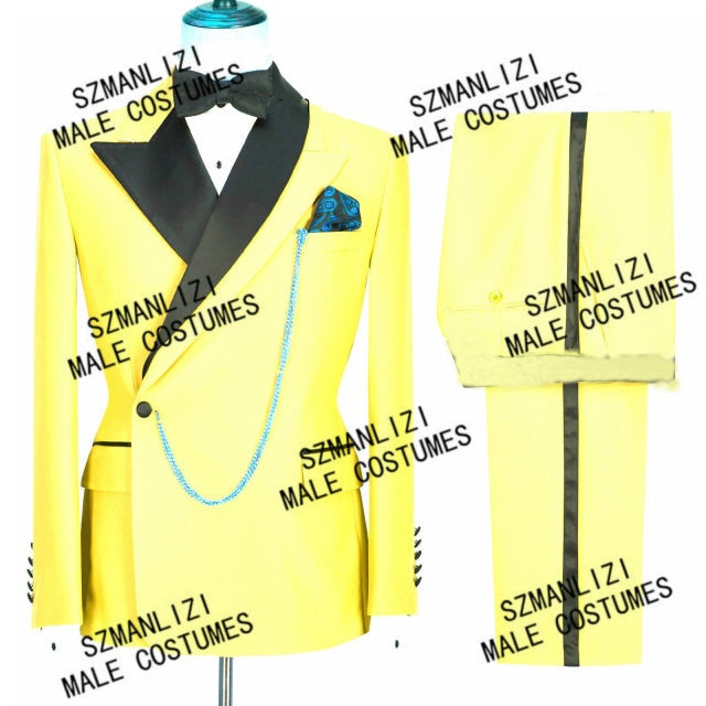 Custom Made Groom Tuxedo Peaked Lapel Double Breasted Men Suit Prom Wedding Party Men's Suits Costume (jacket + Pants)