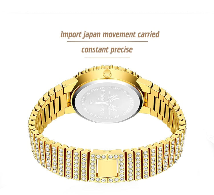 High Quality Men's Watch 18K Gold Iced Out Quartz Clock Top Brand Luxury Diamond Business Waterproof Luminous Male Wrist Watches