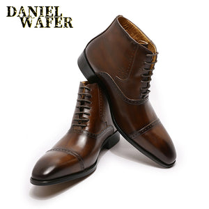 New Fashion Men Ankle Boots Men Formal Dress Leather Shoes Western Boots Cowboy Boots Lace Up Casual Shoes