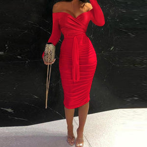 Sexy Dresses For Women Elegant Long Sleeve Bodycon Dress Women Autumn Off Shoulder Lace Up Party Dress Casual Clubwear