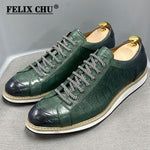 Load image into Gallery viewer, European Style Men&#39;s Casual Shoes Real Cow Leather Green Black Fashion Designer Luxury Crocodile Print Flat Shoes
