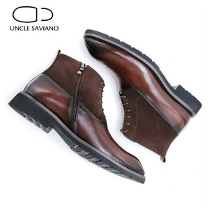Black Men's Boots Shoes Work Boots Fashion Designer Shoes Men Add Velvet Genuine Leather