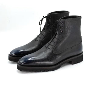 Solid Winter Men's Boots Shoes Work Boots Add Velvet Simple Fashion Lace Up Shoes Genuine Leather