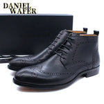 Load image into Gallery viewer, FASHION MEN&#39;S BOOTS LEATHER CASUAL SHOES LACE UP POINTED TOE WINGTIP BROGUE MEN DRESS SHOES WEDDING OFFICE BOOTS
